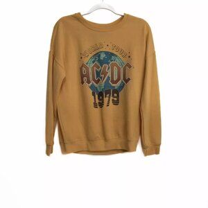 AC/DC Mens Yellow Sweater Graphic Print World Tour 1979 Pullover Long Sleeve S